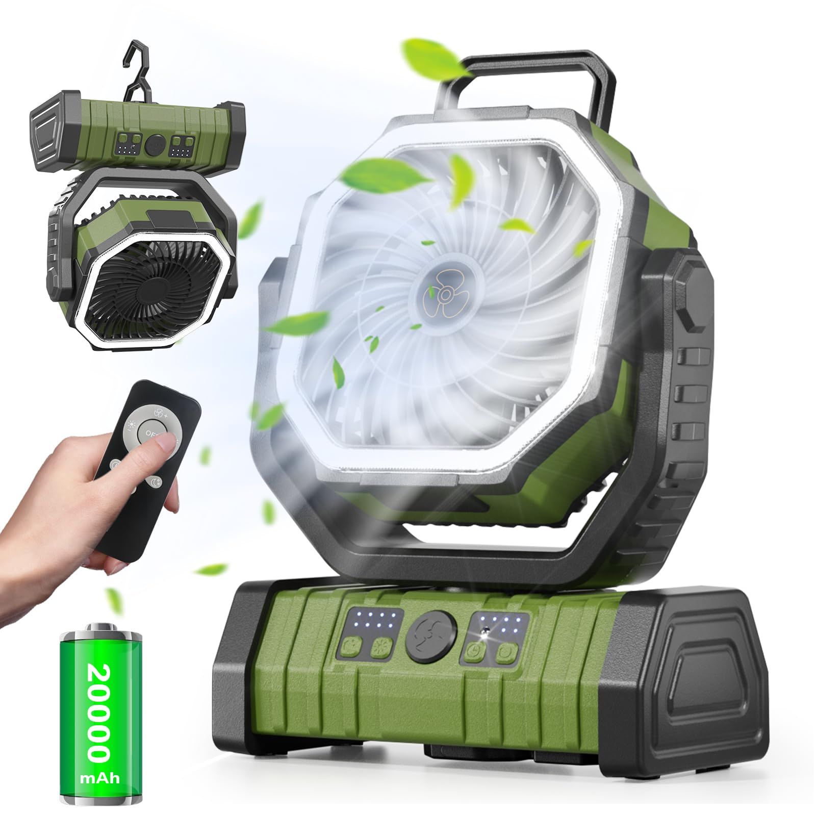 【新品】【20000mAh&リモコン】 Richday キャンプ 扇風機 アウトドア 充電式 コードレス TYPE-C充電式 切タイマー 風量4段階 自動首振り リモコン付き 32枚LEDライト 吊り下げ dcモーター サーキュレーター 強力 56d74a92