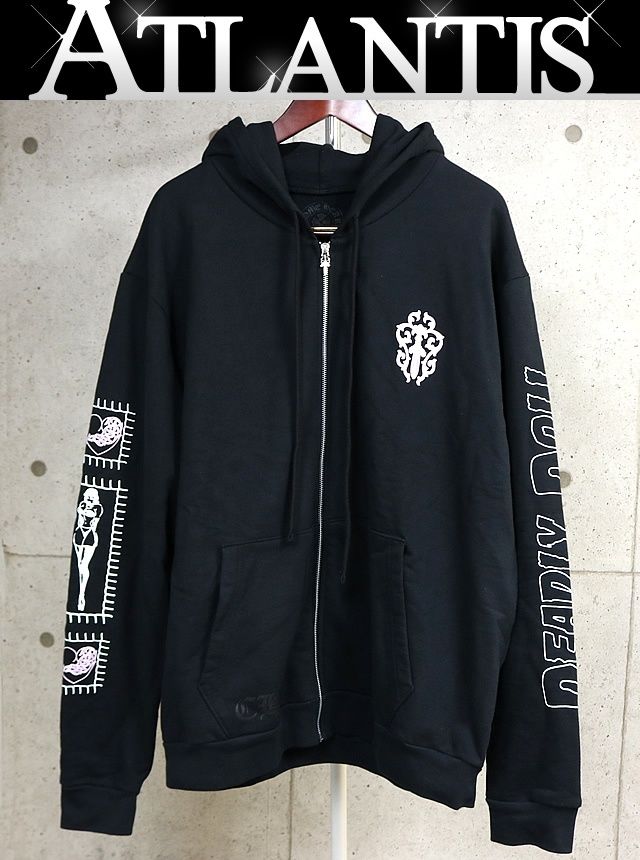 CHROME HEARTS 銀座店 クロムハーツ × DEADLY DOOL インボイス付き ZIP UP HOODIE ジップパーカー 長袖 メンズ size:XL 黒 103466