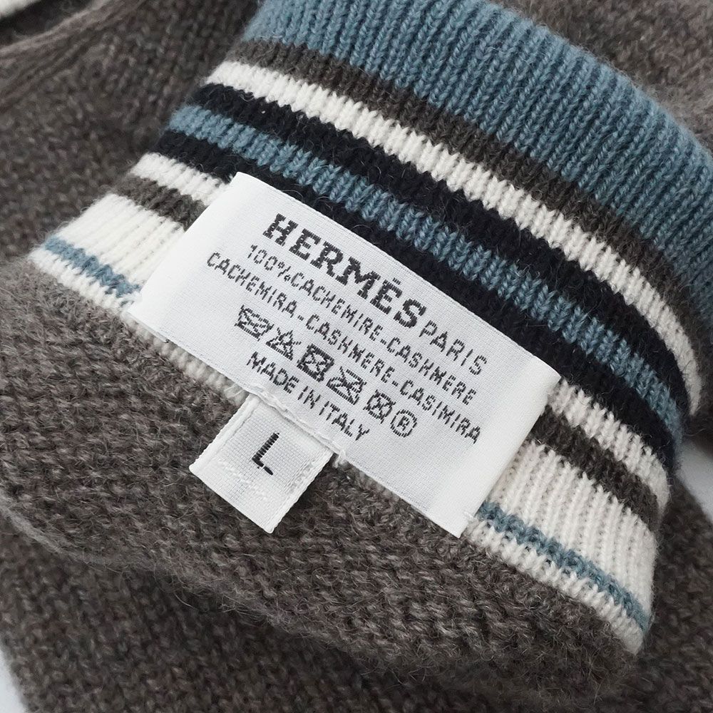 HERMES エルメス カシミヤ ニット手袋 グローブ L エルメス Hツイスト ニット カシミヤ 100％ グリ グレー 手袋 グローブ