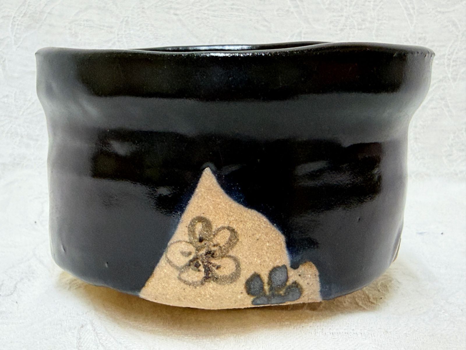 D66 黒織部焼 茶碗 抹茶碗 桂作 共布共箱 茶道具 時代物 古美術品 骨董