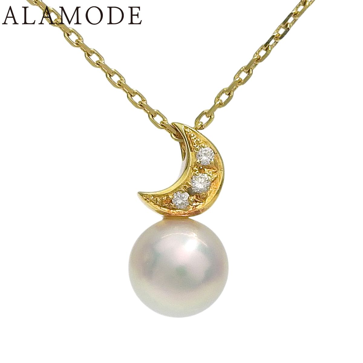 D0.03 パール ダイヤモンド ネックレス イエローゴールド K18YG 3.5g PERLITA MIKIMOTO レディース 40802197541【中古】【アラモード】