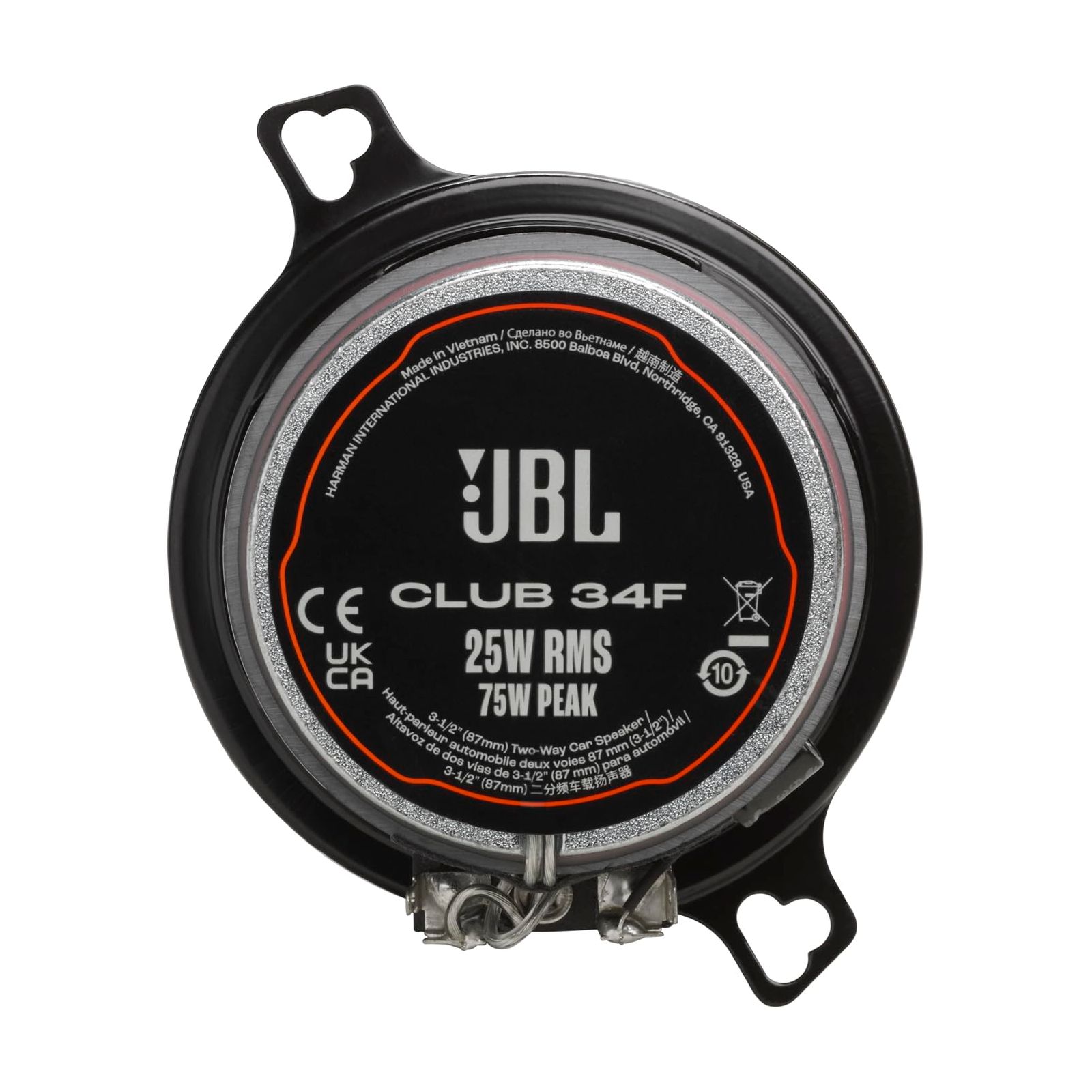JBL Club 34F - 3-1/2インチ (87mm) 双方向カースピーカー、ピーク75ワット、RMS25ワット、感度(@ 2.83V):89dB、周波数応答:90Hz – 20kHz、公称インピーダンス:3.0オーム [クラブ 34F]