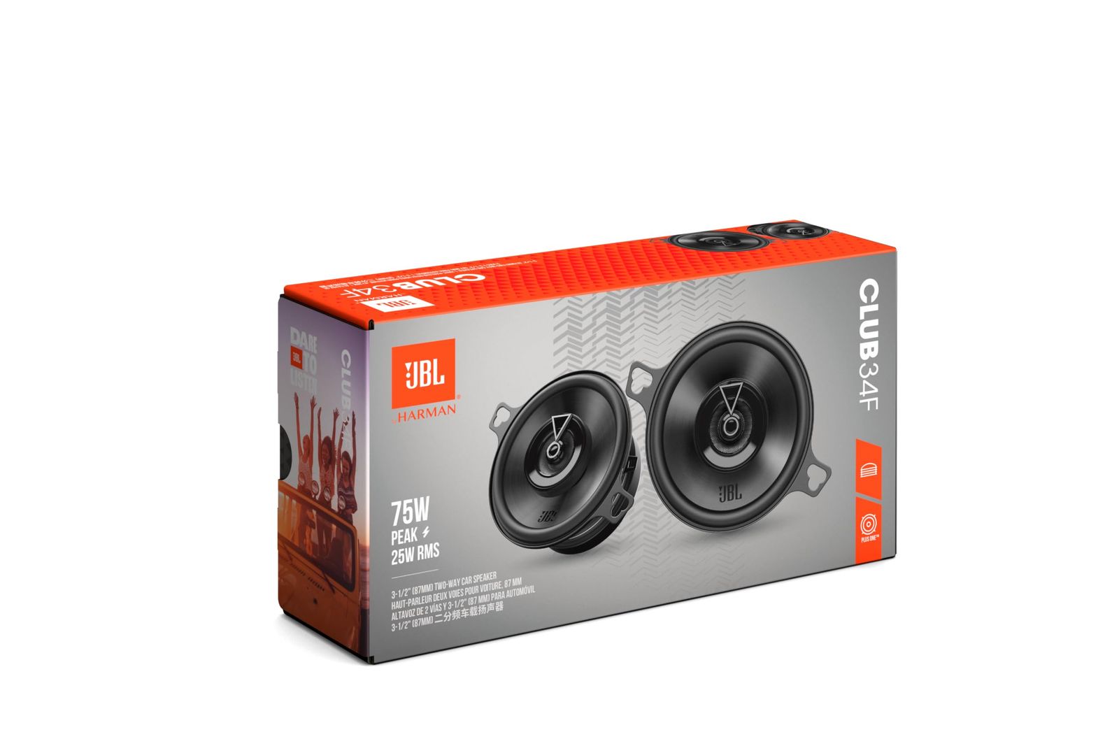 JBL Club 34F - 3-1/2インチ (87mm) 双方向カースピーカー、ピーク75ワット、RMS25ワット、感度(@ 2.83V):89dB、周波数応答:90Hz – 20kHz、公称インピーダンス:3.0オーム [クラブ 34F]