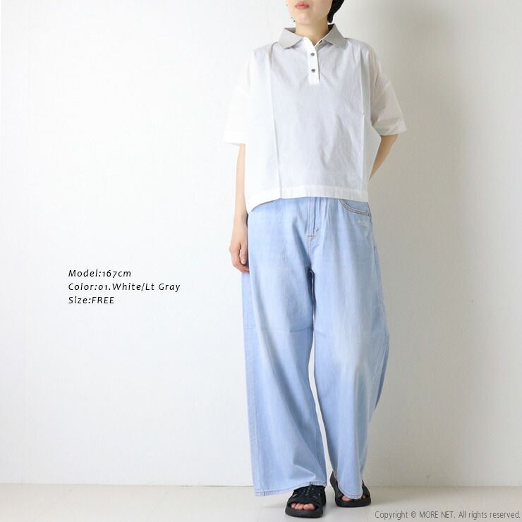 マオメイド mao made ひらひらVOILE 配色衿ニットポロプルオーバー 621312 コットン カットソー 半袖 レディース 2026春夏