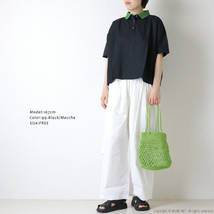 マオメイド mao made ひらひらVOILE 配色衿ニットポロプルオーバー 621312 コットン カットソー 半袖 レディース 2026春夏