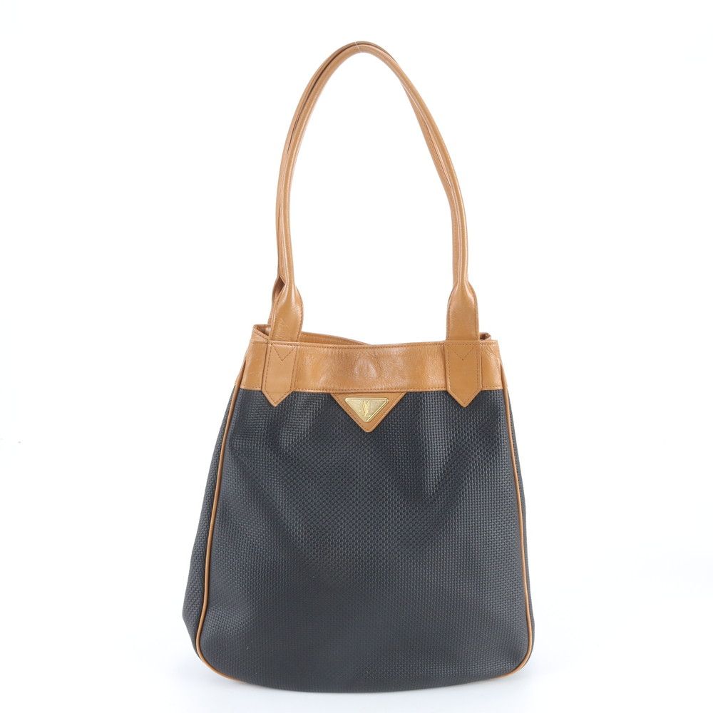 1円 美品 YSL イヴ サンローラン 三角ロゴ レザー トート バッグ 肩掛け ショルダー ハンド A4 ブラック 黒 レディース RBE DW38-8【中古】