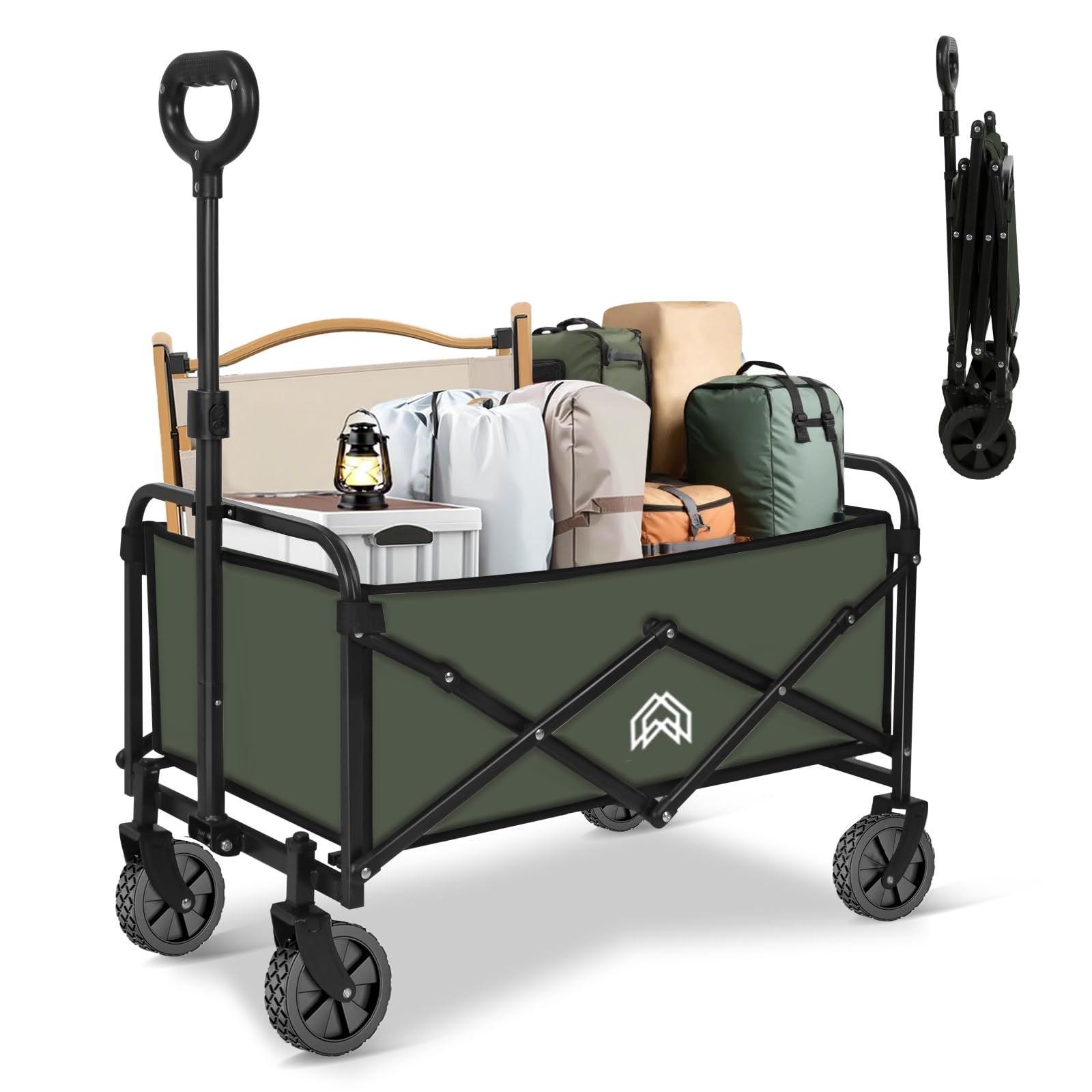 【新品】キャリーワゴン キャリーカート アウトドアワゴン 容量100L 耐荷重120kg 折りたたみ ミニ 超軽量4.7kg コンパクト タイヤ取り外し可能 自立収納 ワンタッチ展開＆収納 アウトドア 荷物運び 買い物 釣り イベント 引っ越 f3515c01