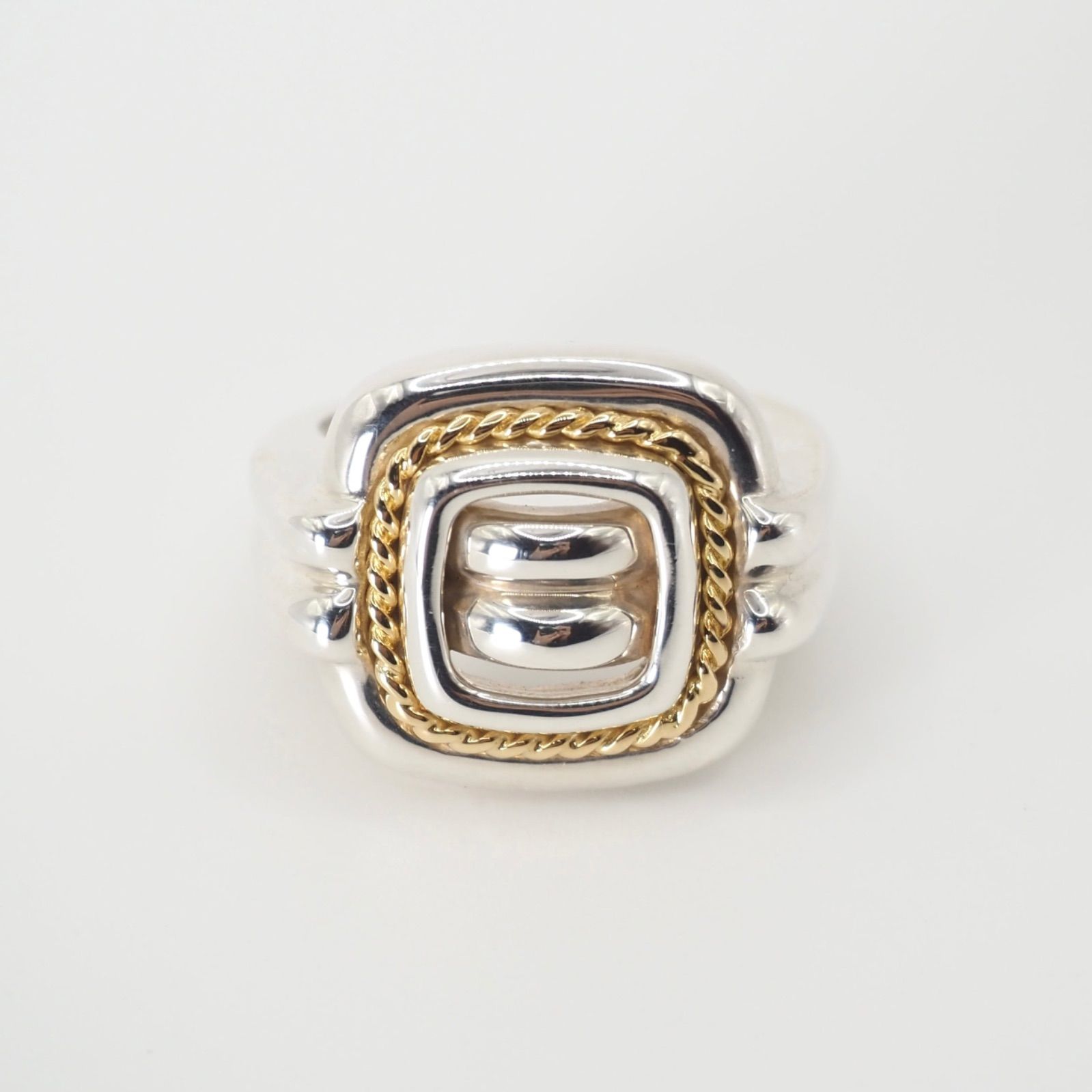 【極希少】Tiffany&Co. 約11号 スクエアクッションコンビリング シルバー925 K18 ティファニー