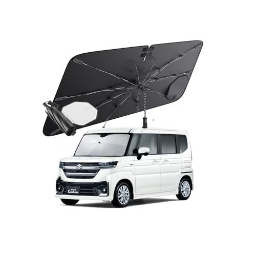 [2026 革新設計] スズキ スペーシア 専用 傘型サンシェード フロント MK53S MK54S MK94S MK33V 収納式ハンドル インテリア保護 日よけ UVカット遮光 断熱 車中泊 プライバシー保護 ワンタッチ収納 専用設計 スズキ アクセサAR