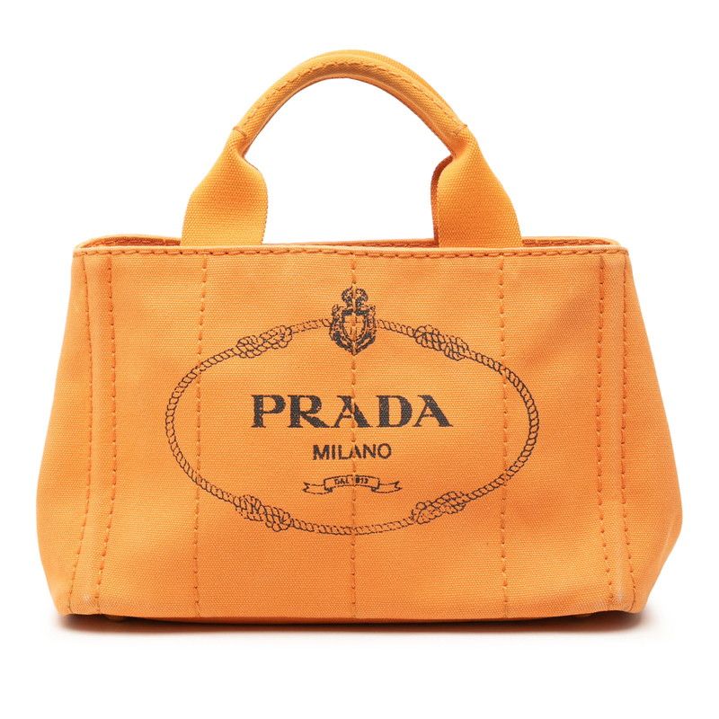 プラダ 三角ロゴプレート カナパ ミニ ハンドバッグ オレンジ キャンバス レディース PRADA【1-0271324】