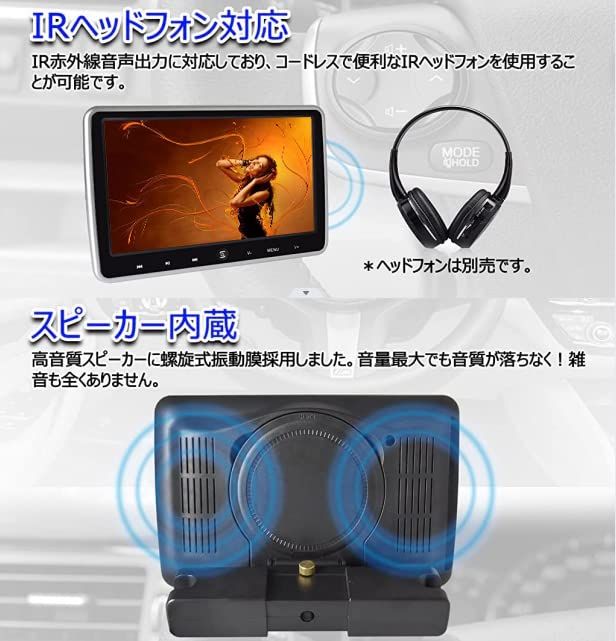 10.1ヘッドレストモニター DVDプレーヤー CPRM/HDMI対応 10.1インチ ポータブルDVDプレーヤー 1024*600 USB/SD/AV-IN/AV-OUT付き スピーカー内蔵 後部座席 軽薄設計 簡単取付 シガーアダプター付 29b47d35