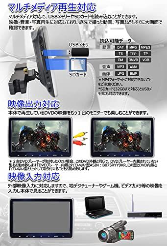10.1ヘッドレストモニター DVDプレーヤー CPRM/HDMI対応 10.1インチ ポータブルDVDプレーヤー 1024*600 USB/SD/AV-IN/AV-OUT付き スピーカー内蔵 後部座席 軽薄設計 簡単取付 シガーアダプター付 29b47d35