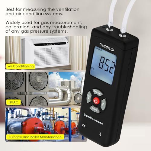 マノメーター ハンドヘルド空気圧計 デュアルポート マノメーター HVAC ガス圧力テスター、12 単位選択可能 差圧計 LCD ディスプレイ バックライト付き、延長ホース、データ記録機能 販売者アシスタント: データを取得しています★m 81661c8b