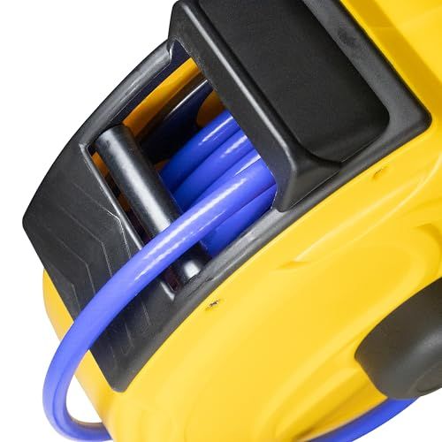 HFS(R) エアーホース エアーホースリール 自動巻き取り 壁掛け式 内径6.5mm×外径10.0mm 15m エアーコンプレッサー付き ブルーホース イェロー本体★m e26af751