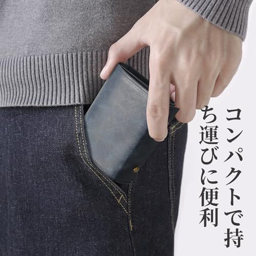 [prosperous] 財布 メンズ 2つ折りイタリアンレザー 本革 高級 一流の財布職人仕上げ プエブロレザー 二つ折り財布 小さい財布 コンパクト 箱型小銭入れ 大容量 誕生日父の日 人気ブランド ギフトブルー [並行輸入品]pms d78f86e2