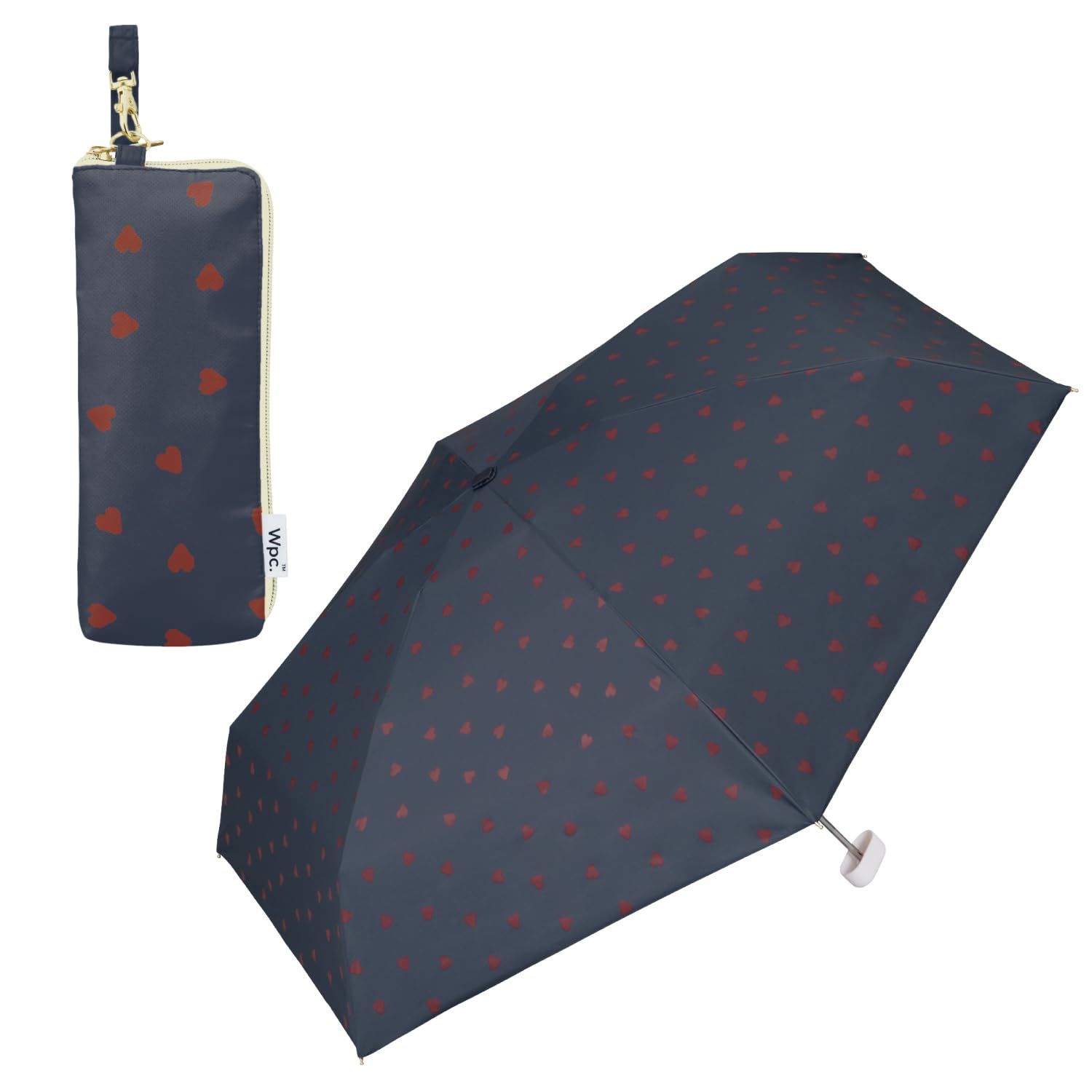 新品 【2024】Wpc. 日傘 遮光ジャギーハート ミニ ネイビー ≪遮光＆UVカット100% ・UPF50＋・晴雨兼用≫ 折りたたみ傘 親骨50cm レディース 女性 コンパクト 小さい おしゃれ 可愛い 収納ケース 通勤 通学 801-12195-102