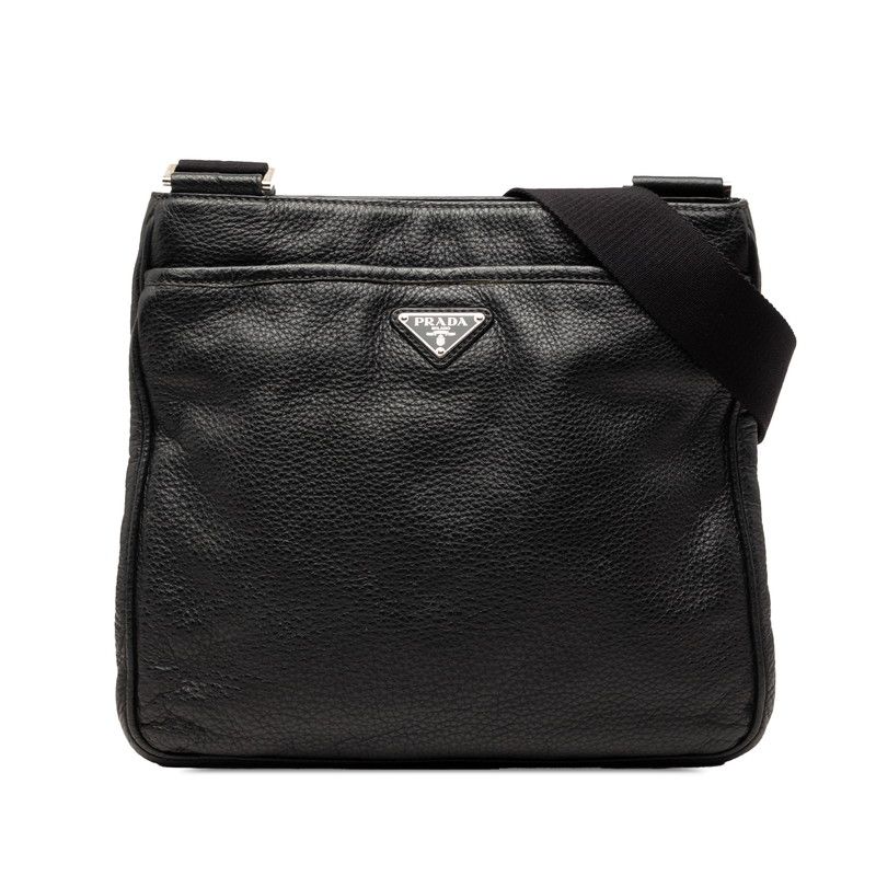 プラダ 三角ロゴプレート 斜め掛け ショルダーバッグ 2VH019 ブラック レザー レディース PRADA【1-0267901】