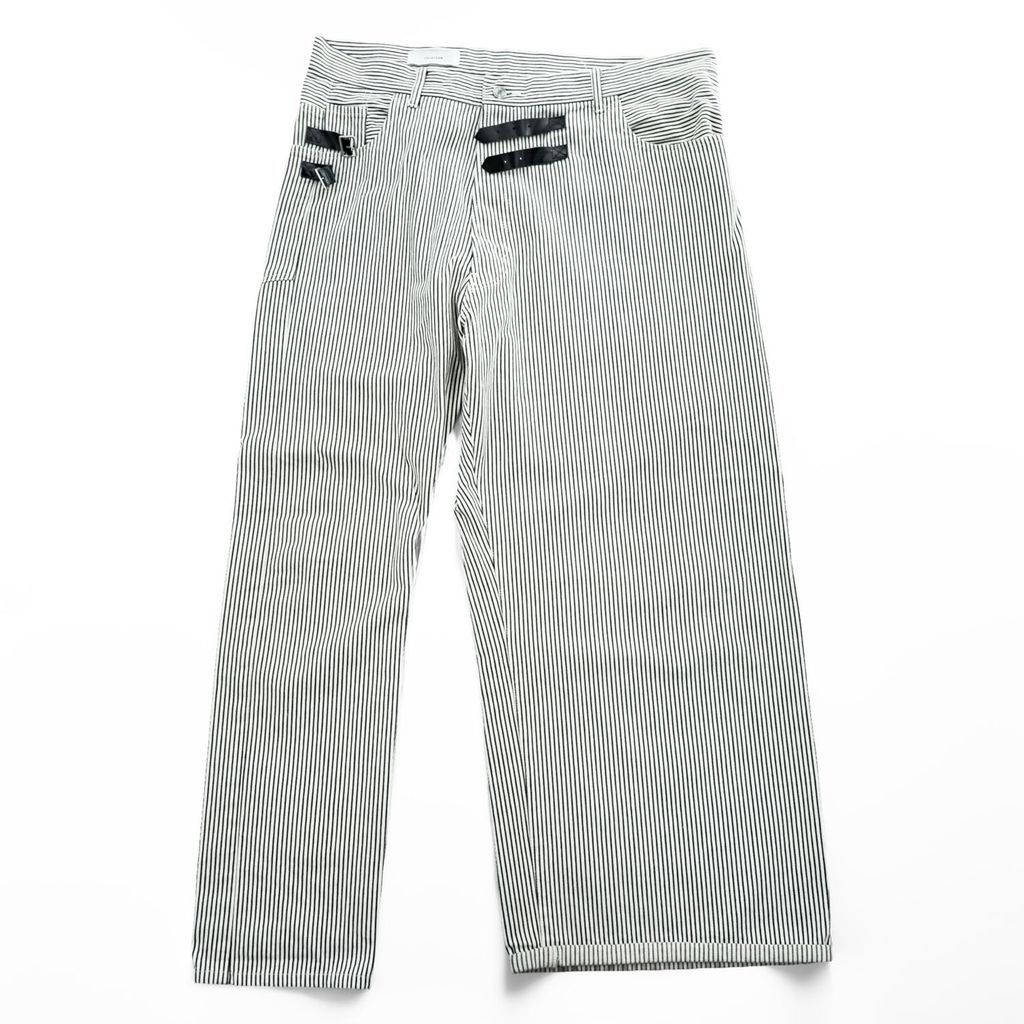 FACETASM アシンメトリー BIG&SLIM ヒッコリーデニムパンツ ジーンズ 2 ホワイト ワイド ストライプ ZUK-5030-03 日本製