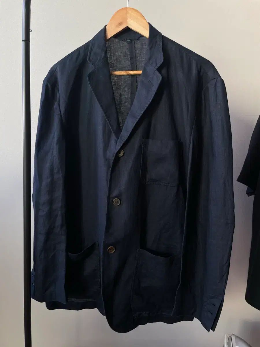 無印良品 ネイビー リネン 3ボタン ジャケット XL