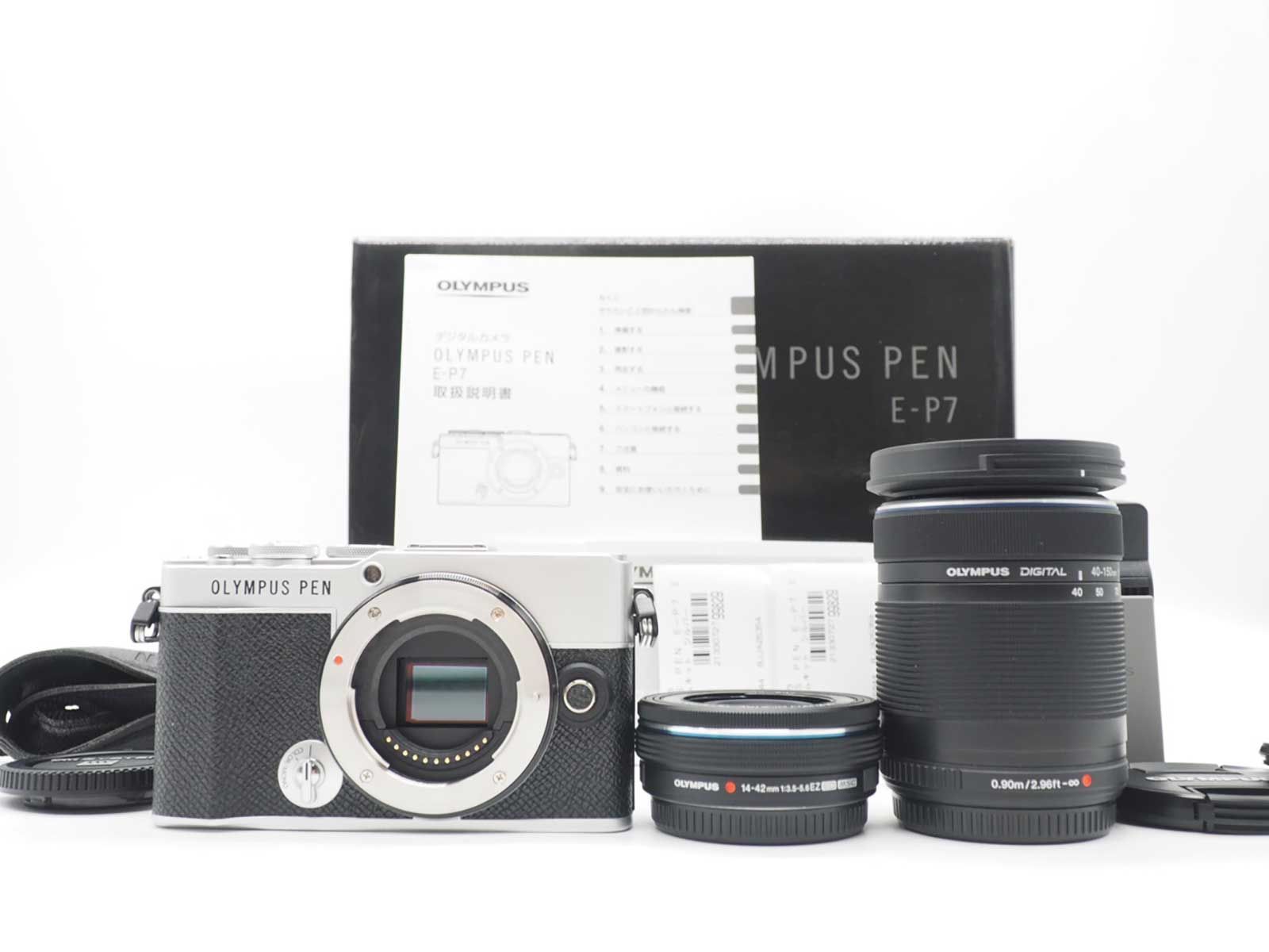 オリンパス Olympus Pen E-P7 14-42 40-150 Lens Silver 8069 shots 元箱 [新品同様] #Z6291A