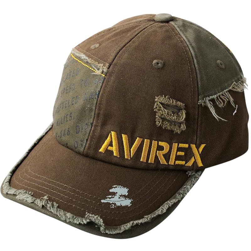 【新品】 [Avirex] [アヴィレックス] ダメージ加工 リメイク ローキャップ 6パネル フルキャップ ベースボールキャップ コットンキャップ 帽子 キャップ メンズ 黒 オールシーズン 深め 春 夏 カーキ 01