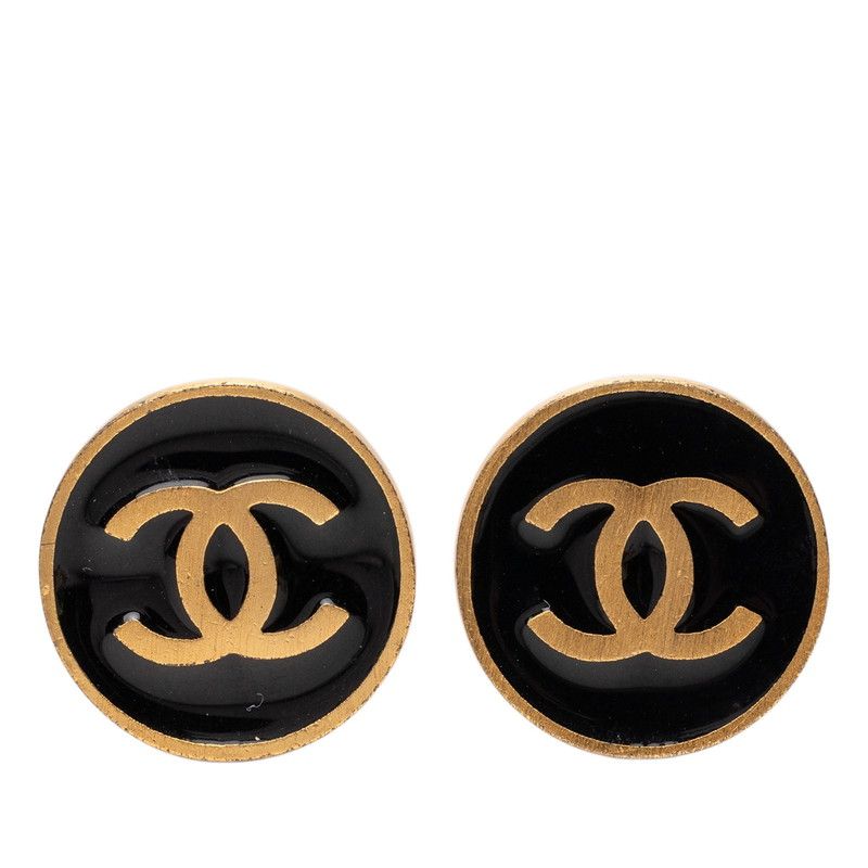 シャネル ココマーク イヤリング 01P ゴールド ブラック メッキ エナメル レディース CHANEL【1-0271308】