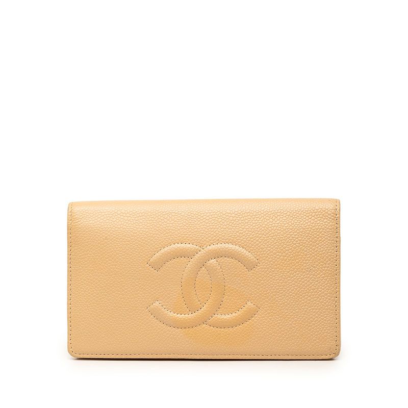 シャネル ココマーク 長財布 ベージュ キャビアスキン レディース CHANEL【1-0271364】