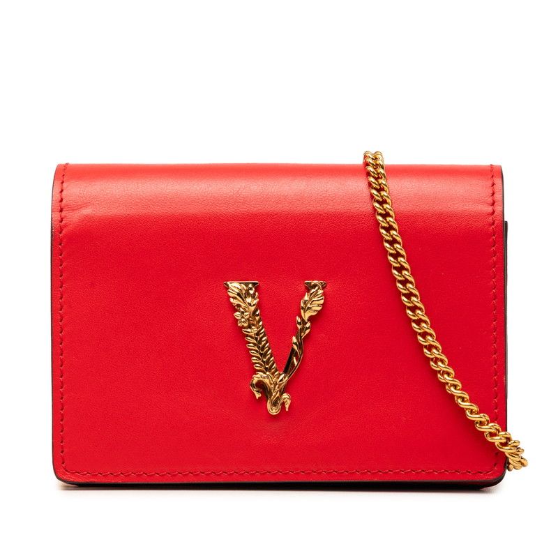 ヴェルサーチェ ヴィルトゥス ミニ チェーン ショルダーバッグ ポーチ レッド レザー レディース VERSACE【1-0271150】