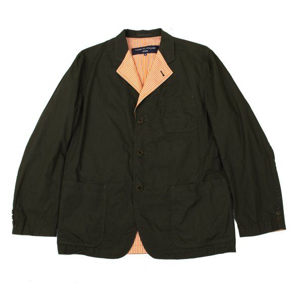 コムデギャルソン オムCOMME des GARCONS HOMME コットンプレーンストライプリバーシブルジャケット カーキオレンジM コムデギャルソン オムCOMME des GARCONS HOMME コットンプレーン