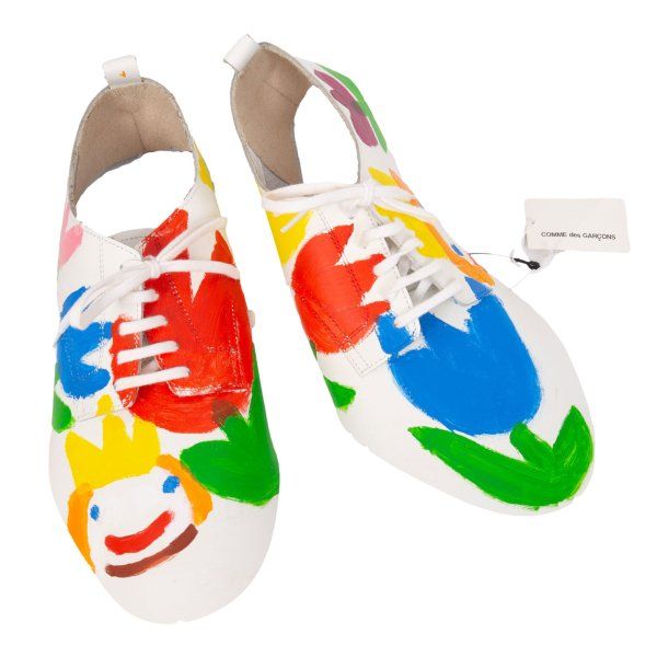 コムデギャルソンCOMME des GARCONS 落書きペイントレザーシューズカバー 白マルチM