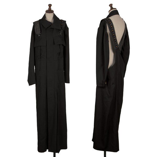 ヨウジヤマモト ファムYohji Yamamoto FEMME ビジュー装飾ショルダーシャツワンピース 黒M位