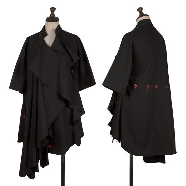 ヨウジヤマモト ファムYohji Yamamoto FEMME コットンメニーボタン着脱デザインドレープジャケット 黒1