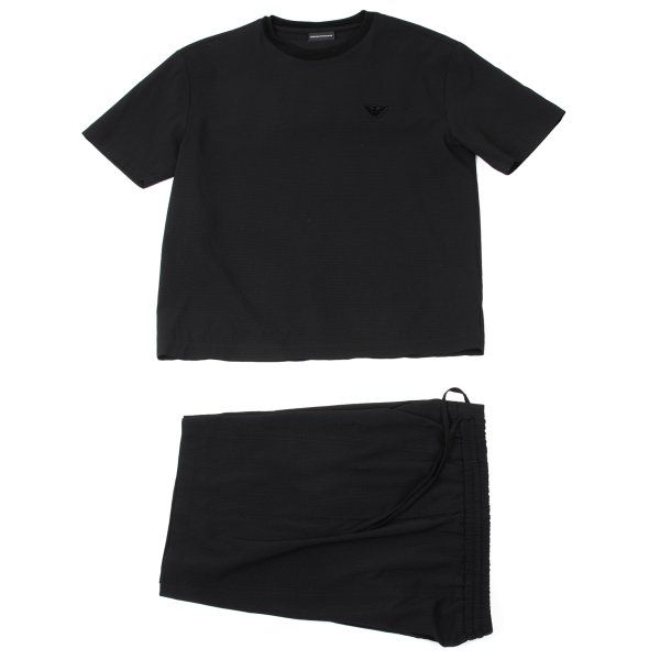 エンポリオアルマーニEMPORIO ARMANI ポリイーグルパッチシアサッカーセットアップ 黒S 44