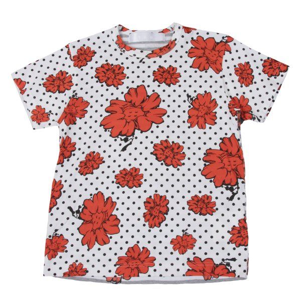 タオtao フローラルドットプリントボーダー切替Tシャツ 白赤他S位