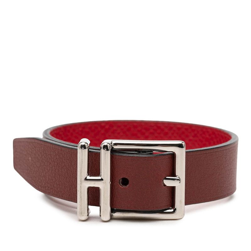 エルメス ネイサン リバーシブル ブレスレット レッド ブラウン レザー レディース HERMES【1-0271147】
