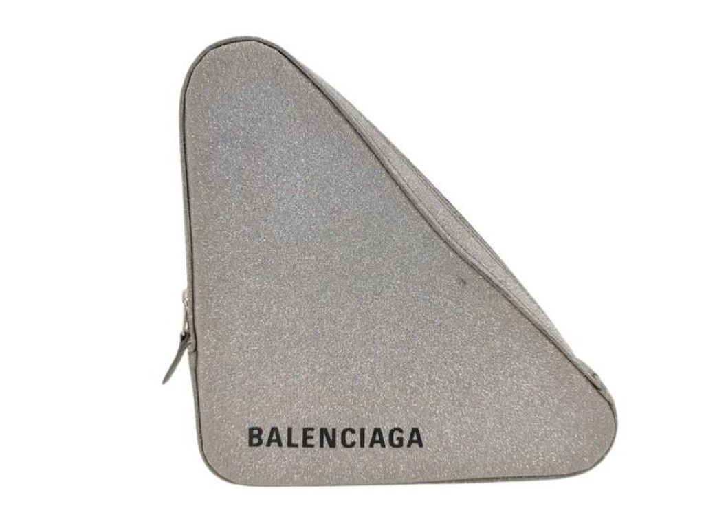 BALENCIAGA バレンシアガ クラッチバッグ トライアングル グリッター 476976 シルバー系 レザー レディース ラメ セカンドバッグ 美品