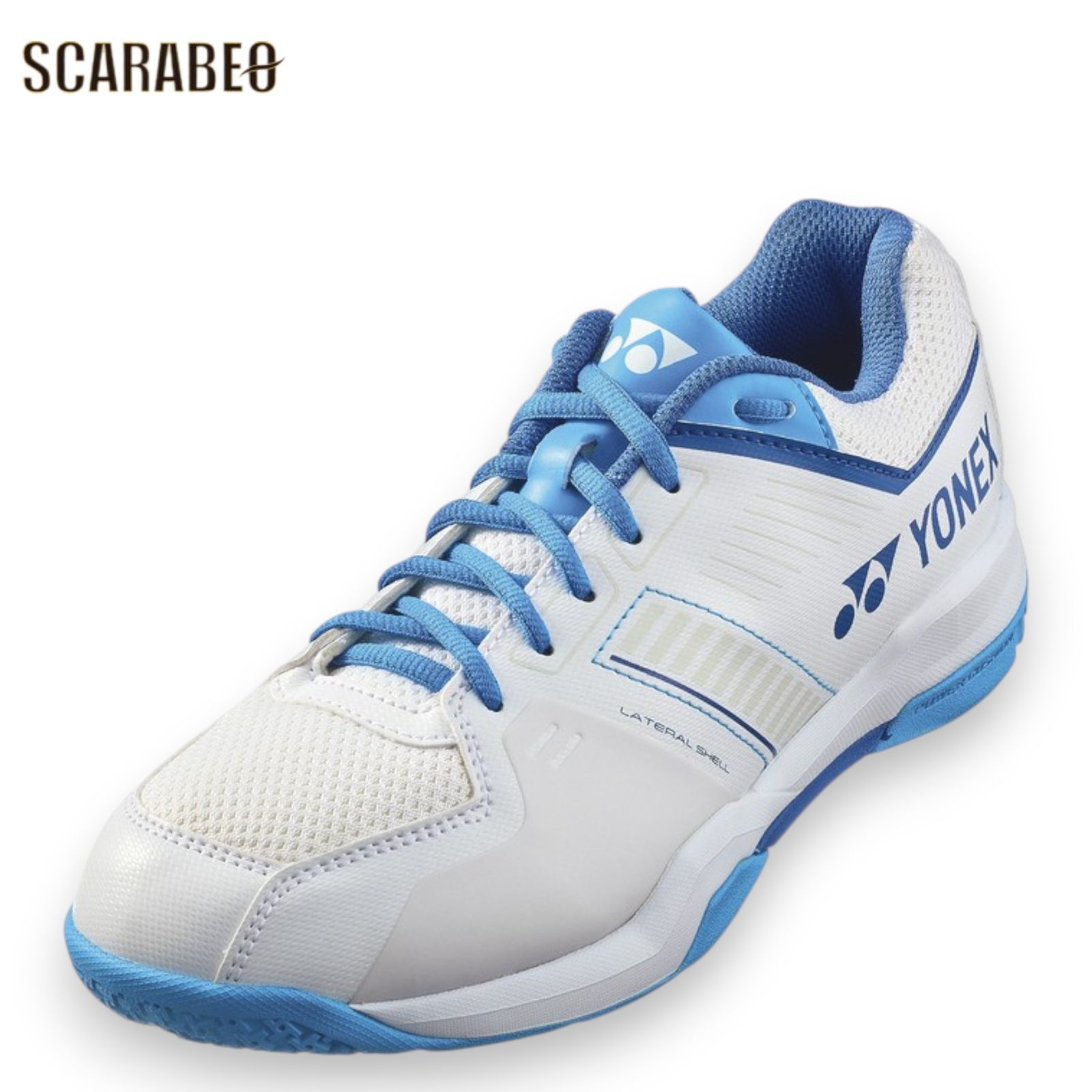 YONEX ヨネックス バドミントンシューズ パワークッション ストライダー フロー SHBSF1 メンズ レディース 3E 幅広 初心者 中級者 ホワイト ブルー 室内シューズ shbsf1-207 25.0