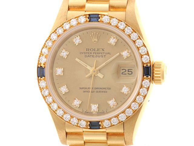 ROLEX ロレックス デイトジャスト26 69088G 腕時計 K18イエローゴールド/4Pサファイア/ダイヤモンドベゼル 10Pダイヤモンドシャンパン文字盤 自動巻き レディース【中古】472
