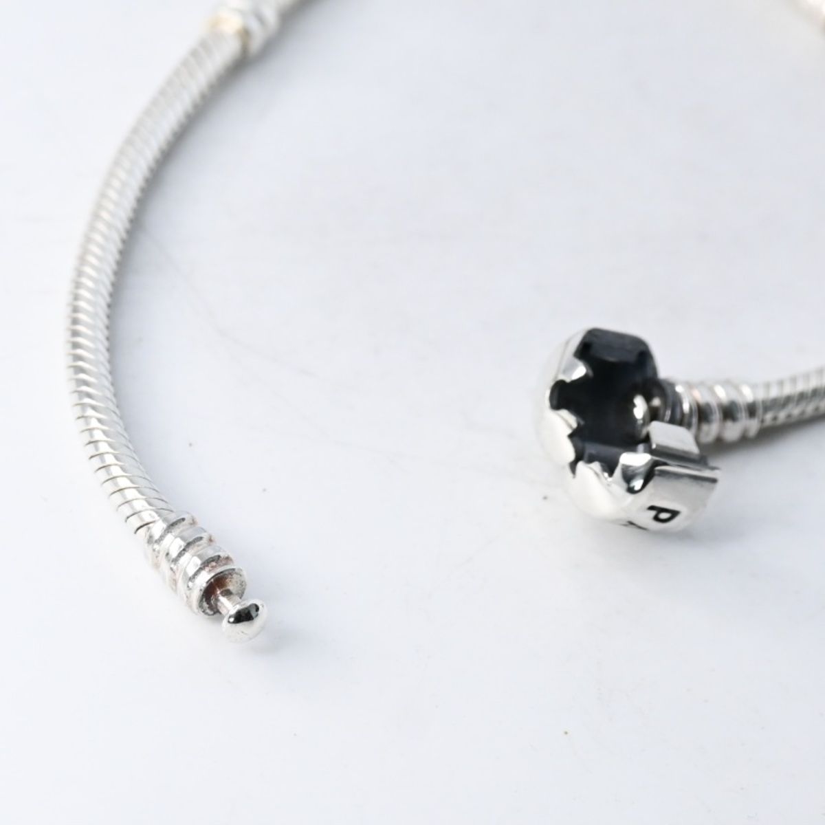 研磨済】PANDORA Barrel Clasp Snake Chain Bracelet 18cm シルバー925 
