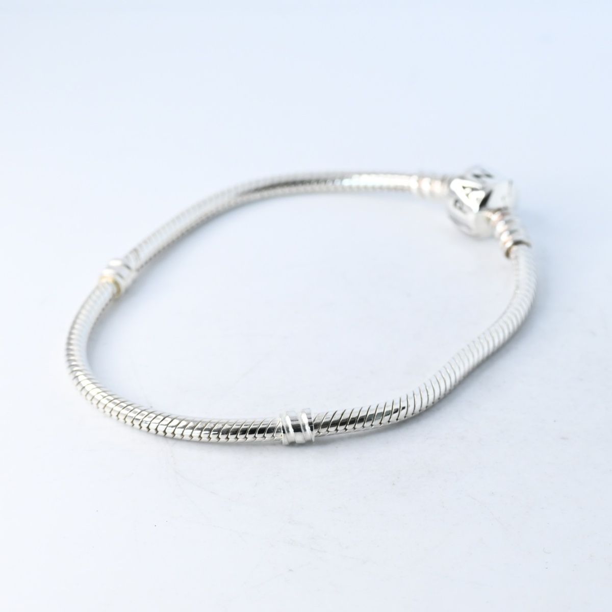 研磨済】PANDORA Barrel Clasp Snake Chain Bracelet 18cm シルバー925 