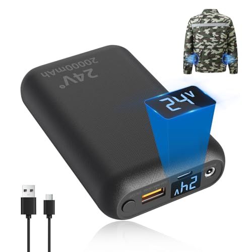 空調作業服 バッテリー 24V 高出力 大容量 20000mAh【2026新登場・PD18W急速充電・DC/USB/Type-C 3way出力】 Type-C双方向急速充電 デジタル残量表示 4段階風量調整 軽量 小型 iPhone/iPad b888271f