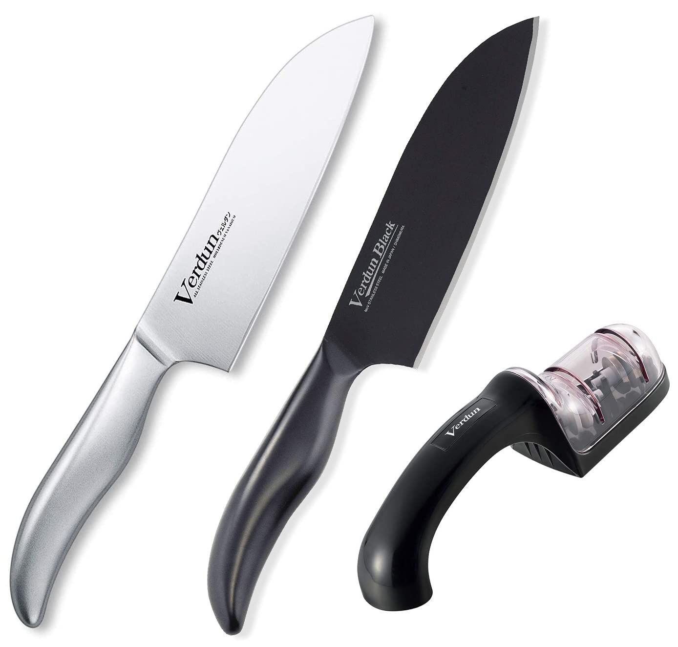 特価商品 下村工業 日本製 ヴェルダン 三徳 包丁 165mm モリブデン バナジウム 鋼 食洗機 対応 OVD-11 新潟 燕三条製 + 下村工業 日本製 ヴェルダン ブラック 三徳 & 抗菌 ダブルシャープナー セット OVB-913 新潟 燕三条製【セッ