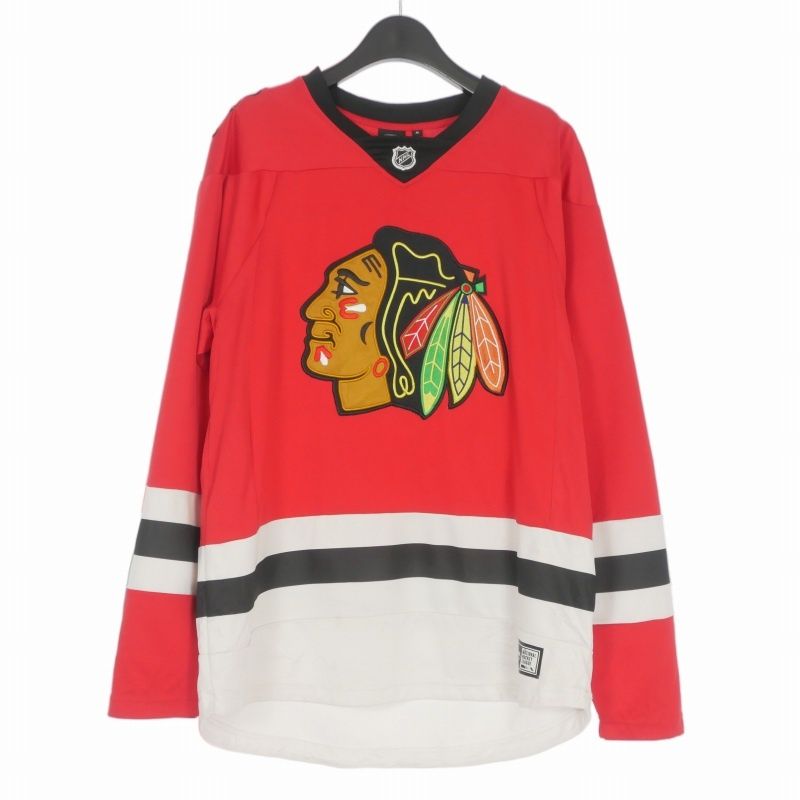 NHL シカゴ・ブラックホークス レプリカジャージ Tシャツ カットソー 長袖 M レッド 赤