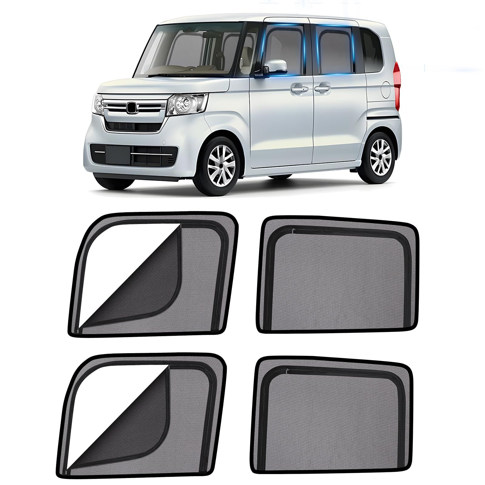 ZATOOTO ホンダ N-BOX JF3 JF4系専用 メッシュカーテン マグネット式 防虫ネット サイド用 網戸 ジッパーのデザイン 日除け 目隠し 遮光 通気 紫外線カット 虫除け プライバシー保護 取付簡単 収納袋付き LLWS02-NBOXAR