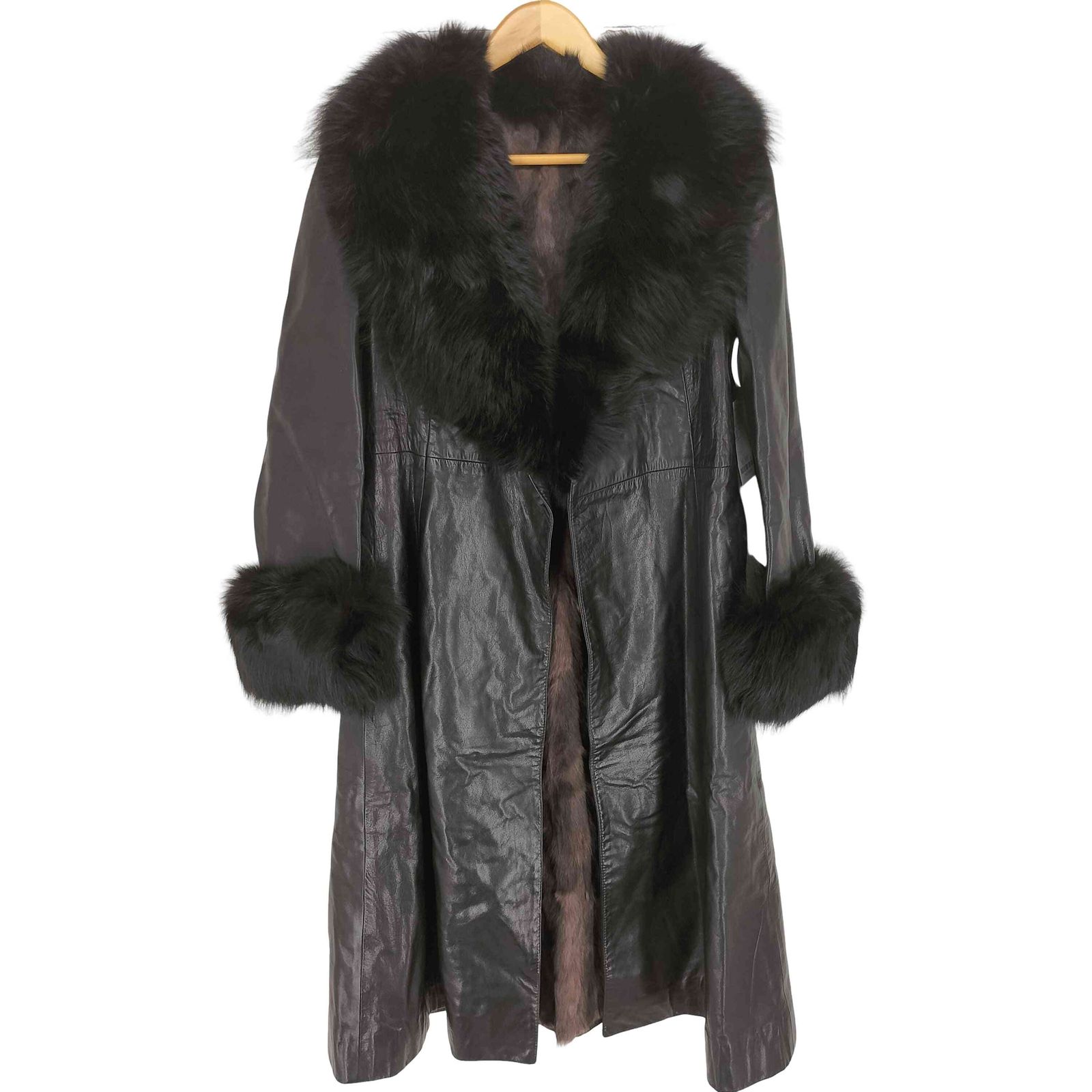 ユーズドフルギ USED古着 leather＆fur レザー&ファー ロングコート メンズ JPN：M