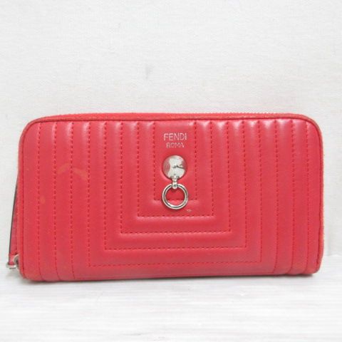 フェンディ FENDI バイザウェイ 長財布 ラウンドファスナー レザー キルティング ロング ウォレット 8M0299 赤 レッド ☆AA★