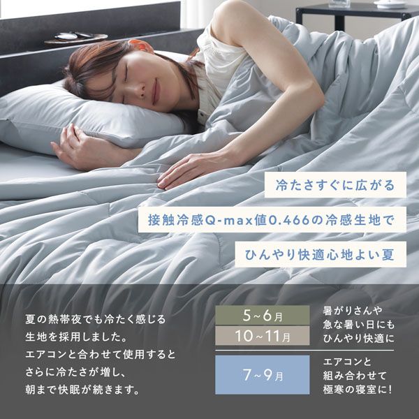 接触冷感Q-max値0.466の超極寒生地を使用した、肌掛け布団・ボックスシーツ・枕カバーの3点セット 接触冷感Q-max値0.466の超極寒生地を使用した、肌掛け布団・ボックスシーツ・枕カバーの3点セット