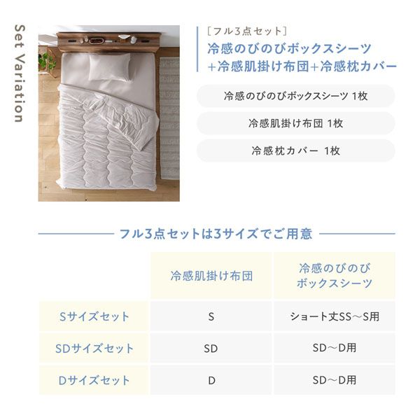 接触冷感Q-max値0.466の超極寒生地を使用した、肌掛け布団・ボックスシーツ・枕カバーの3点セット 接触冷感Q-max値0.466の超極寒生地を使用した、肌掛け布団・ボックスシーツ・枕カバーの3点セット