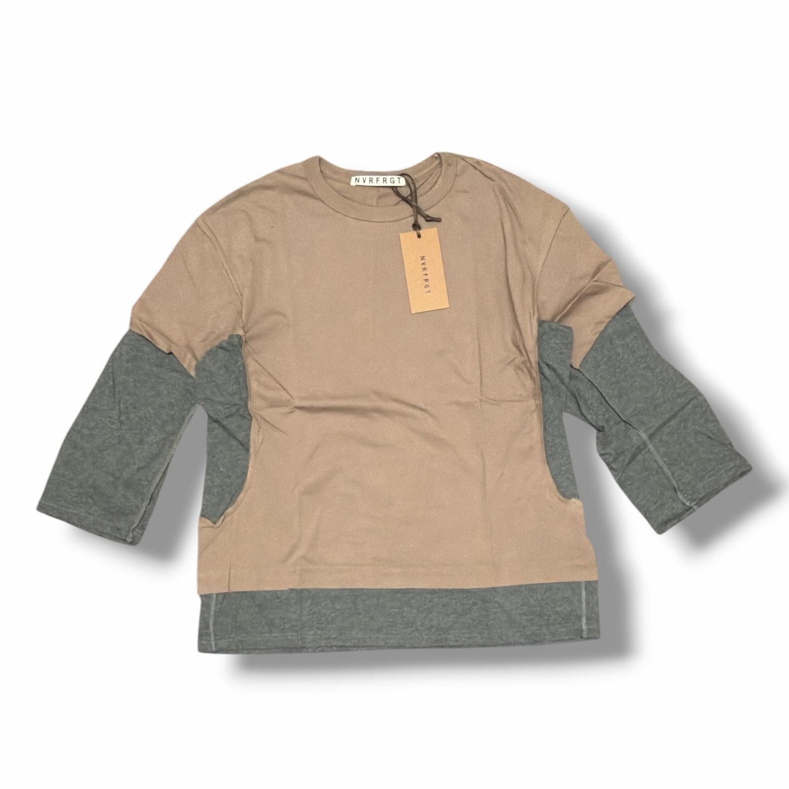 参考上代24200円 未使用 NVRFRGT LAYERED LONG SLEEVE T-SHIRT レイヤードロングスリーブTシャツ 長袖カットソー ネヴァーフォーゲット NF251T09 ベージュ 1 （5253M）