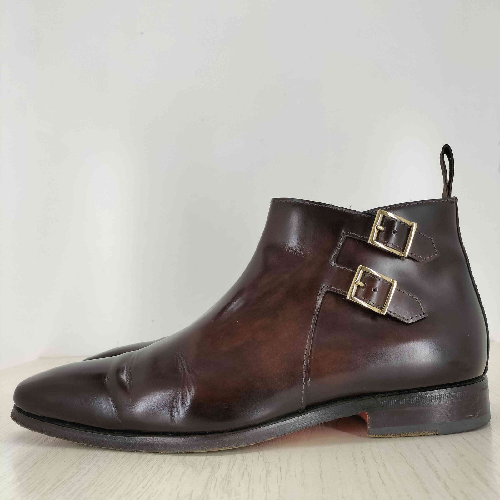 サントーニ santoni レザーサイドジップダブルモンクブーツ メンズ US